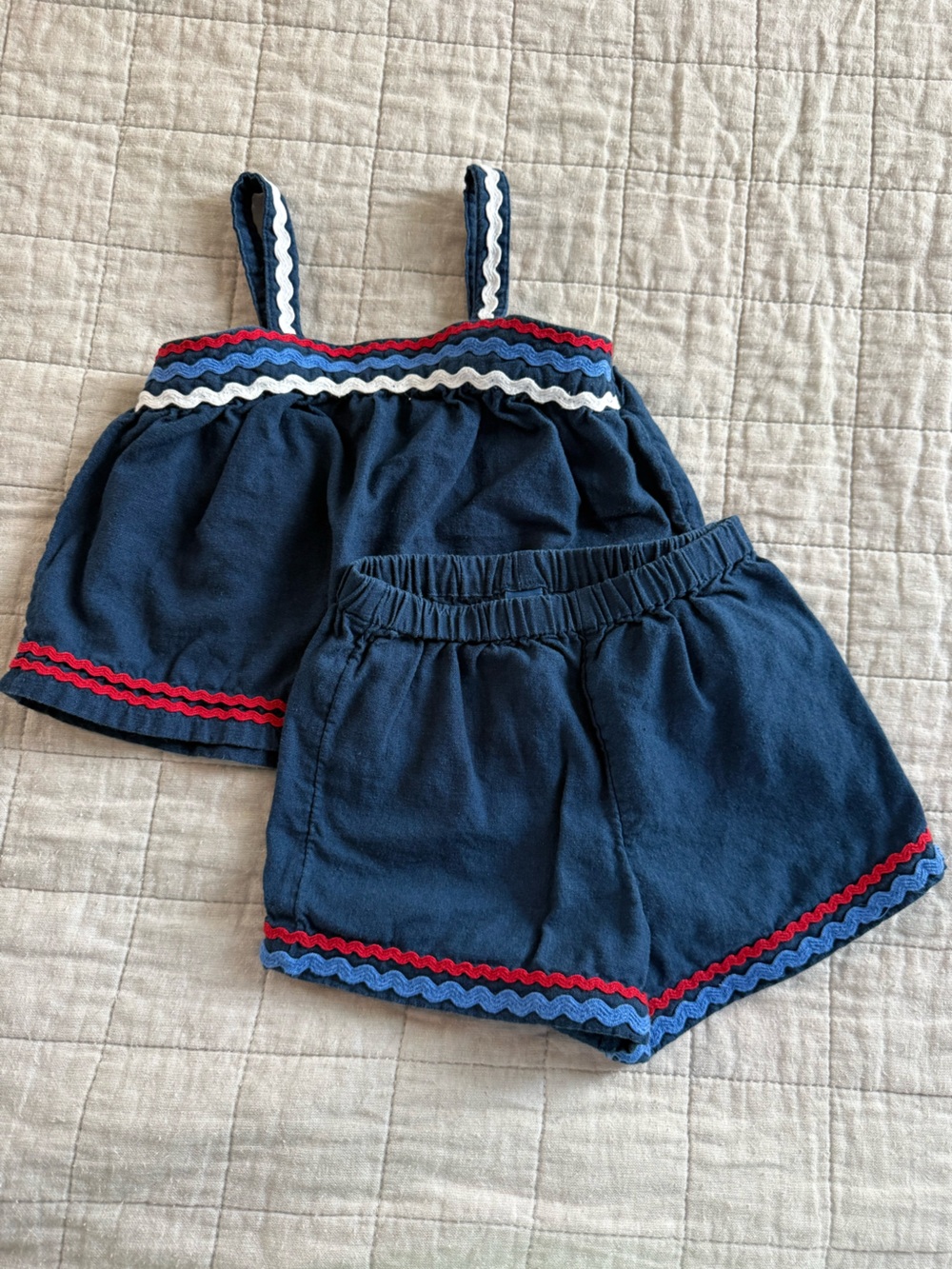 Old Navy Navy Knit Tank & Shorts Set with Red and White Trim